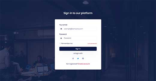 Sign in page preview